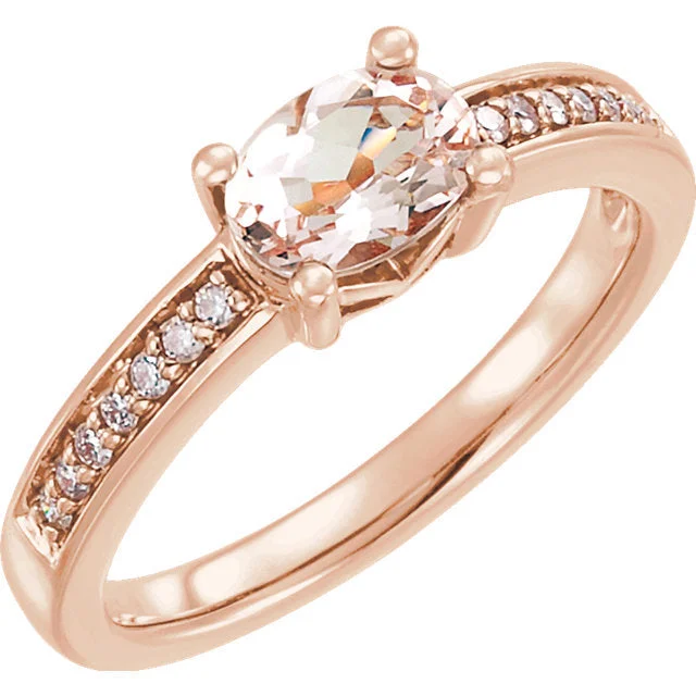 pearl ring for special occasions -14k Rose Gold Horizontal Oval Morganite & 1/10 CTW Diamond Ring