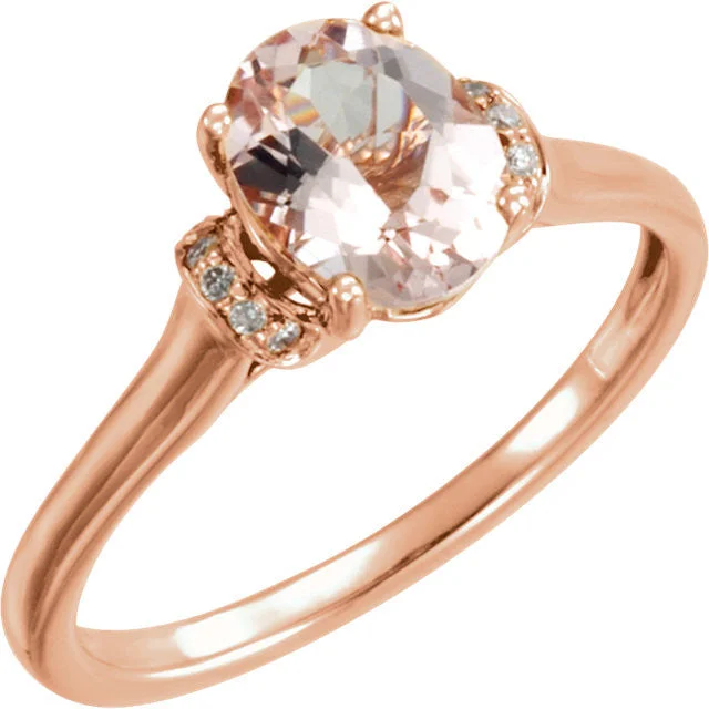 birthstone ring for mother -14k Rose Gold Oval Morganite & .05 CTW Diamond Ring