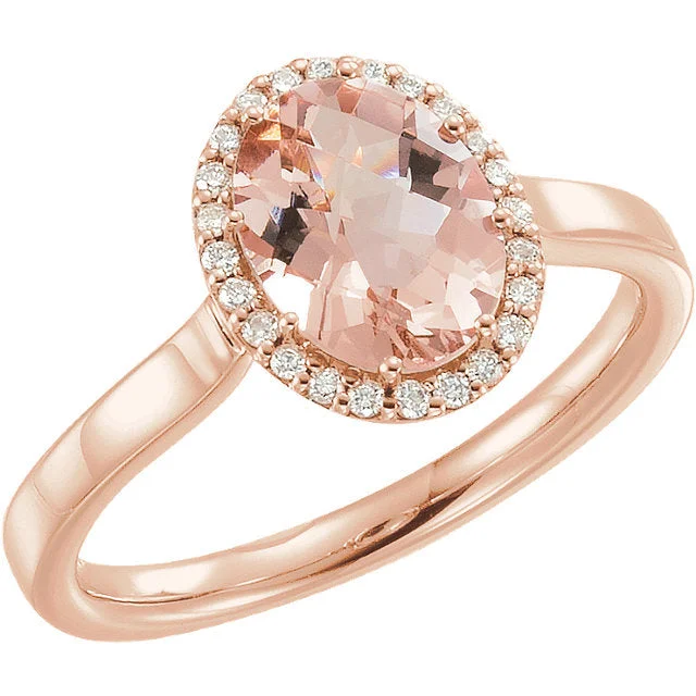 vintage rose gold band -14k Rose Gold Oval Morganite & 1/8 CTW Diamond Halo Ring