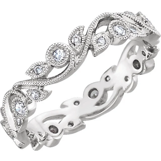 engraved couple matching rings -1/4 CTW Diamond Scroll Vine Eternity Band