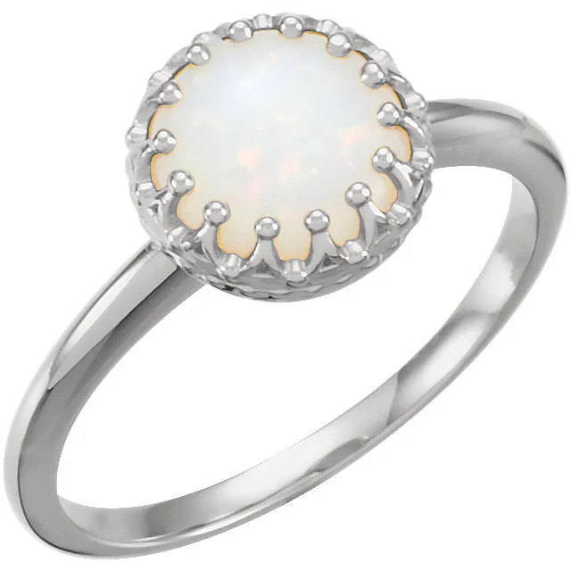 wide band silver ring -14k Gold 8mm Round Australian Opal Crown Ring