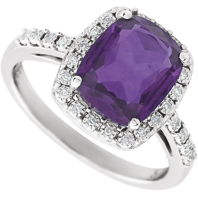 pear shaped engagement ring -14k White Gold 10x8 Antique Cushion Amethyst & Diamond Halo Ring