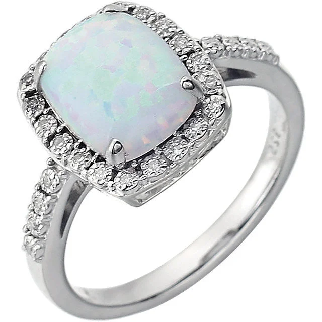 asymmetrical statement ring -14k White Gold 10x8 Cushion Opal & Diamond Halo Ring