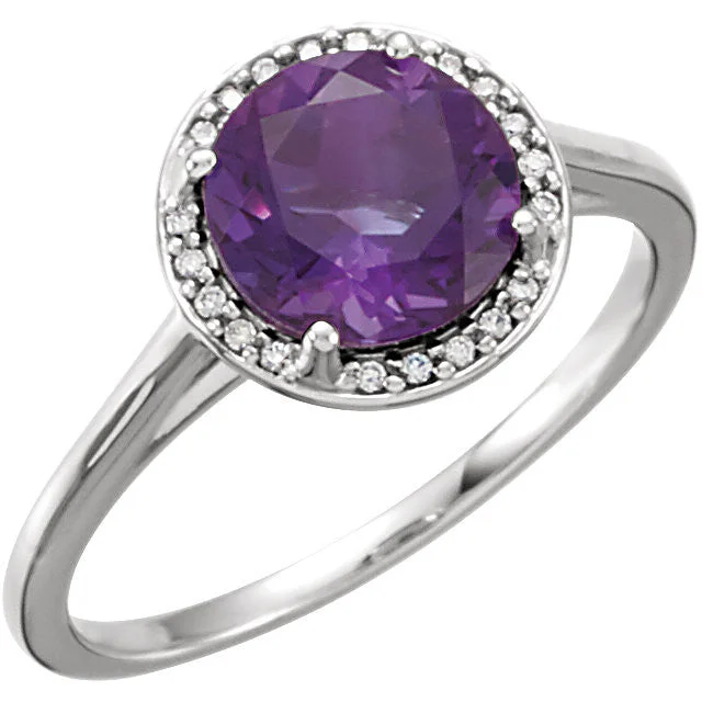 adjustable finger ring -14k Gold Amethyst and .05CTW Diamond Halo Ring