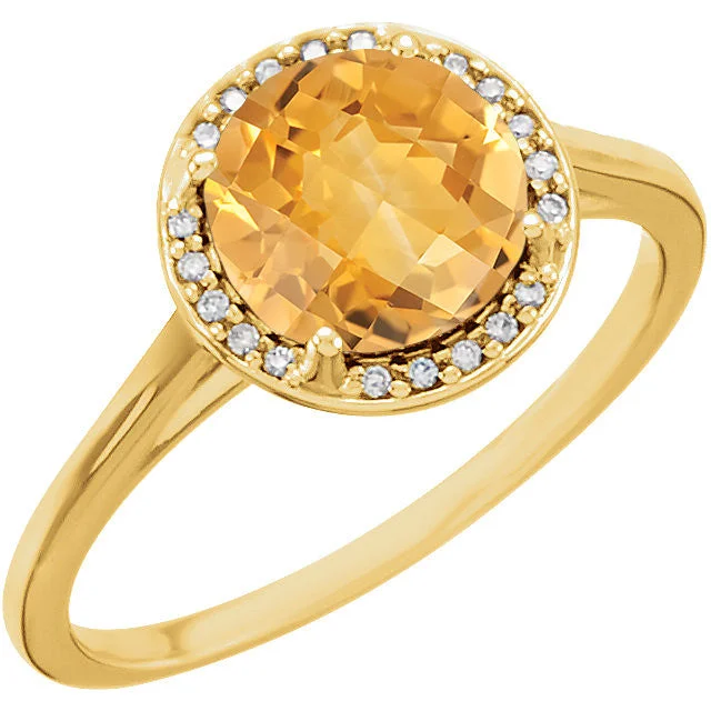 adjustable open ring for women -14k Gold Genuine 8mm Round Citrine & .05 CTW Diamond Halo Ring