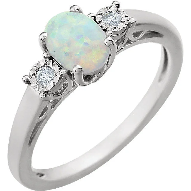 mother of pearl ring -14k White Gold Created Opal & .04 CTW Diamond Ring