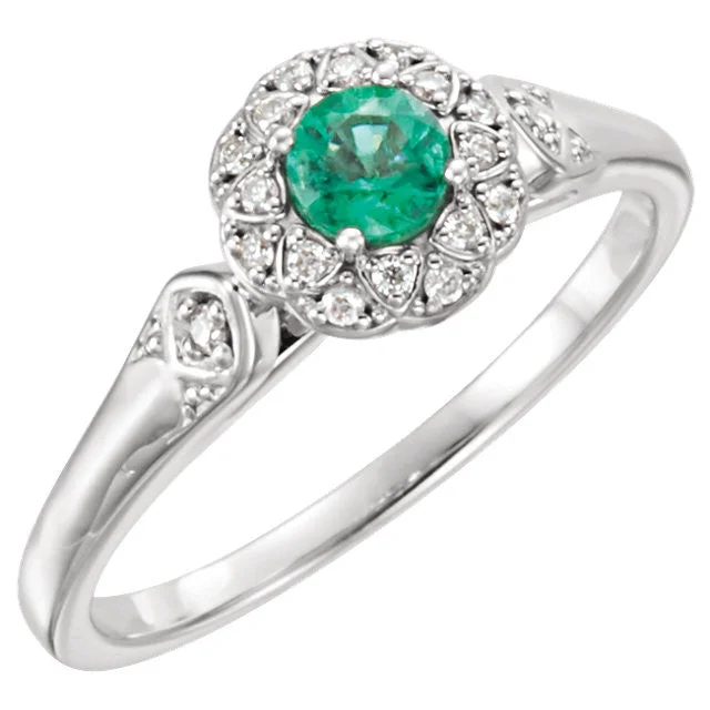 moonstone ring for women -14k Gold Genuine Emerald & 1/10 CTW Diamond Halo-Style Ring