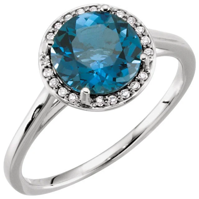 gold engagement ring -14k Gold London Blue Topaz .05CTW Diamond Halo Ring