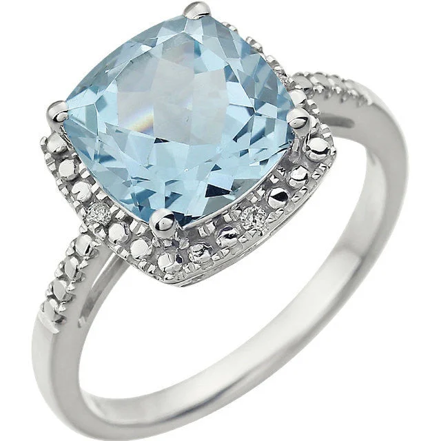 braided rope design ring -14k White Gold 9mm Cushion Cut Sky Blue Topaz & Diamond Halo-Style Ring