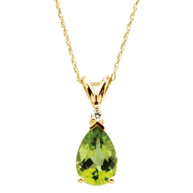 butterfly charm necklace -14k Yellow Gold Peridot Pear Teardrop & Diamond 18" Necklace