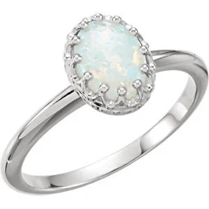 cubic zirconia solitaire ring -14k Gold Oval Genuine Australian Opal 8x6mm Crown Set Ring