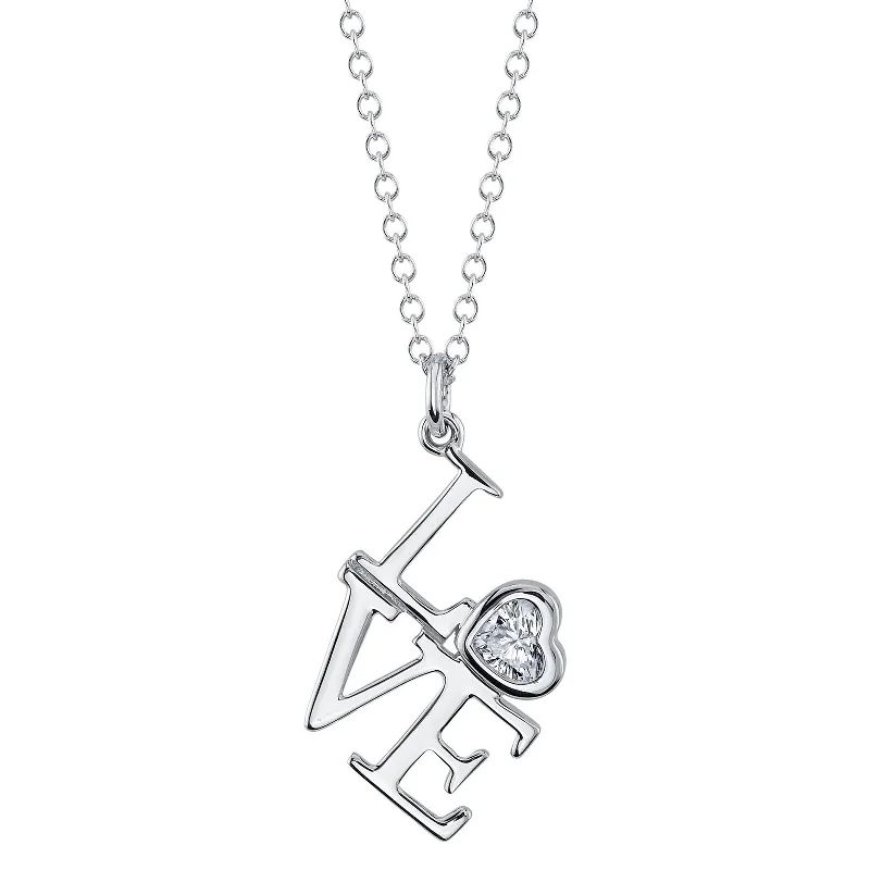 diamond solitaire necklace -"Love" Necklace with Bezel Set Diamond