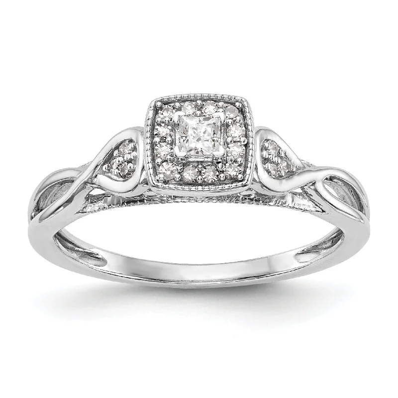 white gold eternity band -14k White Gold Diamond Princess Square Halo Infinity Side Engagement Ring