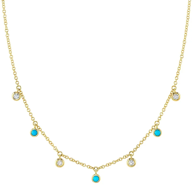 gemstone birthstone necklace -Composite Turquoise and Diamond Necklace