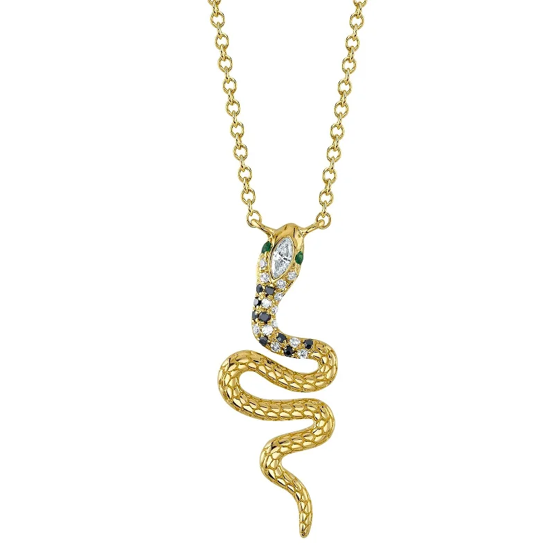 custom engraved necklace -Snake Necklace with Emeralds and Diamonds