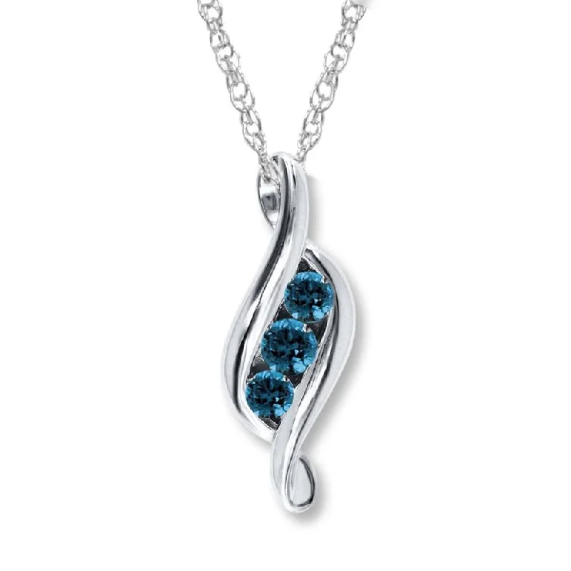 art nouveau necklace -1ct 3 Stone Blue Diamond Pendant White Gold