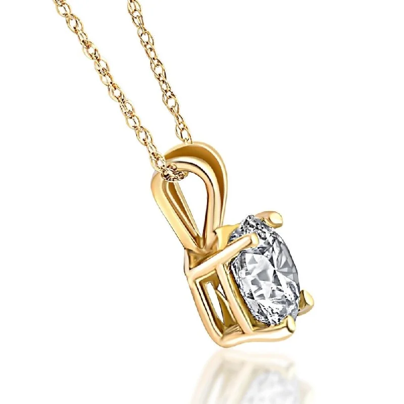 gold choker necklace for women -1ct Round Diamond Solitaire Pendant Yellow Gold