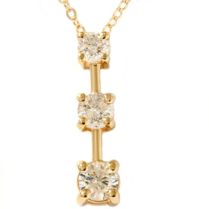 personalized coordinates necklace -1ct Three Stone Diamond Stick Pendant Yellow Gold