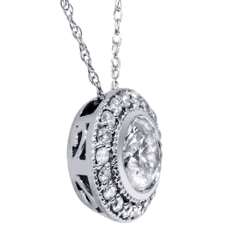 bar pendant necklace for men -1ct Vintage Diamond Solitaire Halo Pendant White Gold