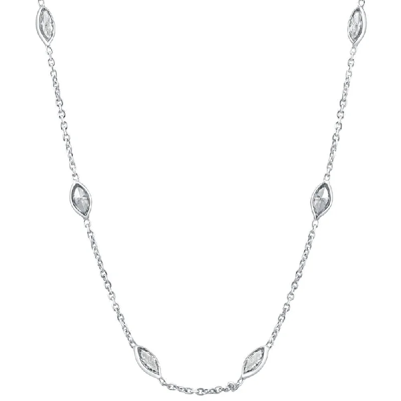 floral pendant necklace -2 Ct Marquise Diamond Station Necklace in White or Yellow Gold 18" Length