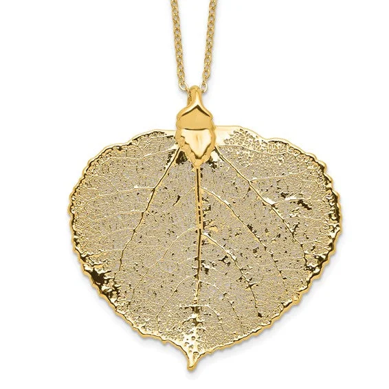 zodiac sign necklace -24k Gold Dipped Aspen Leaf W/ Gold-Plated Necklace