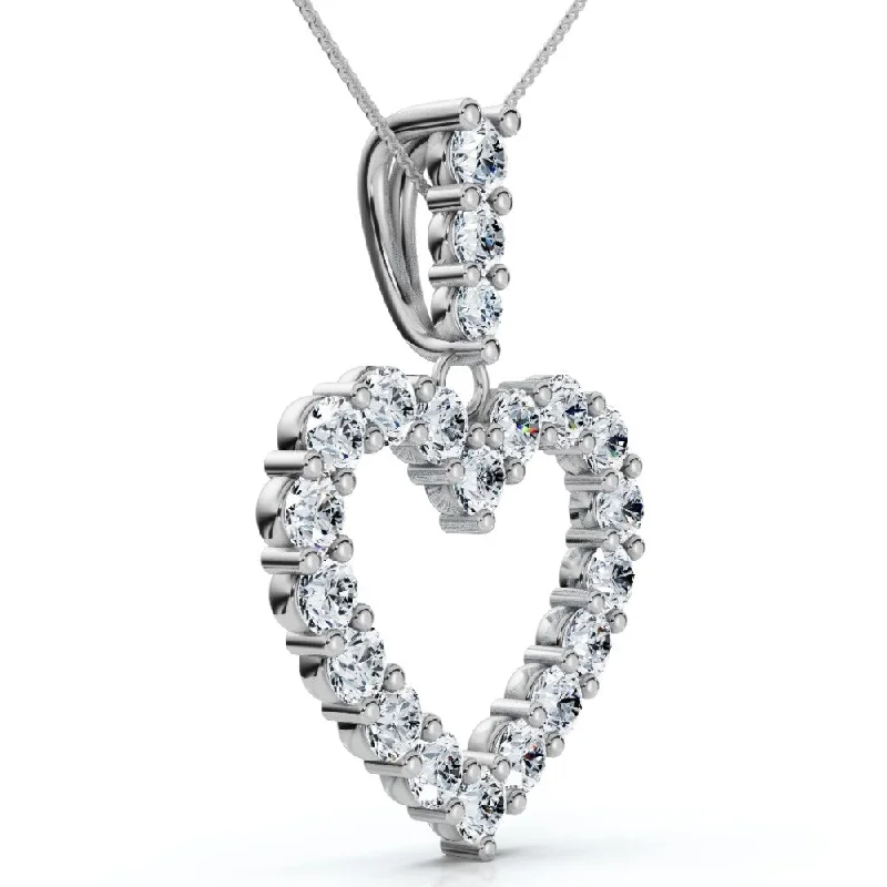 pearl necklace for brides -2Ct TW Natural Diamond Heart Dangle Pendant White Gold Necklace 18"