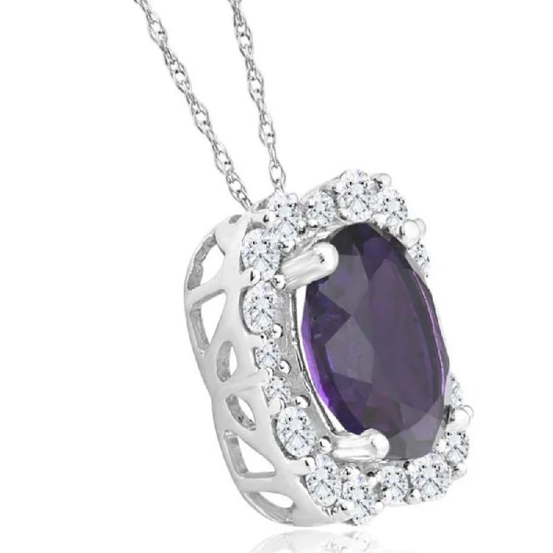 men’s wolf pendant necklace -3 3/4Ct Oval Amethyst Diamond Pendant White Gold Women's Neklace