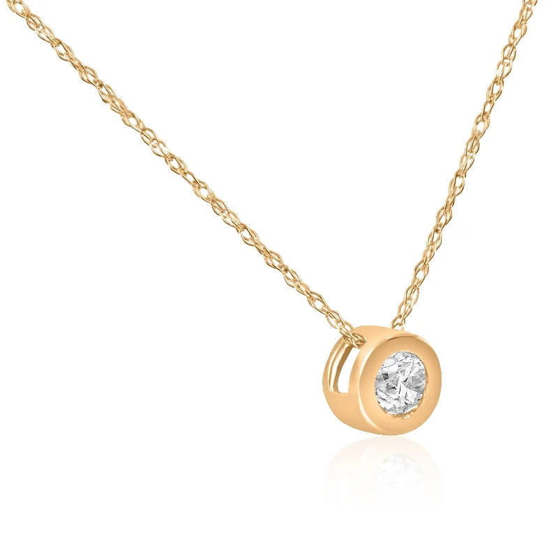 charm necklace with initials -3/8ct Bezel Solitaire Diamond Gold New Womens Pendant Necklace