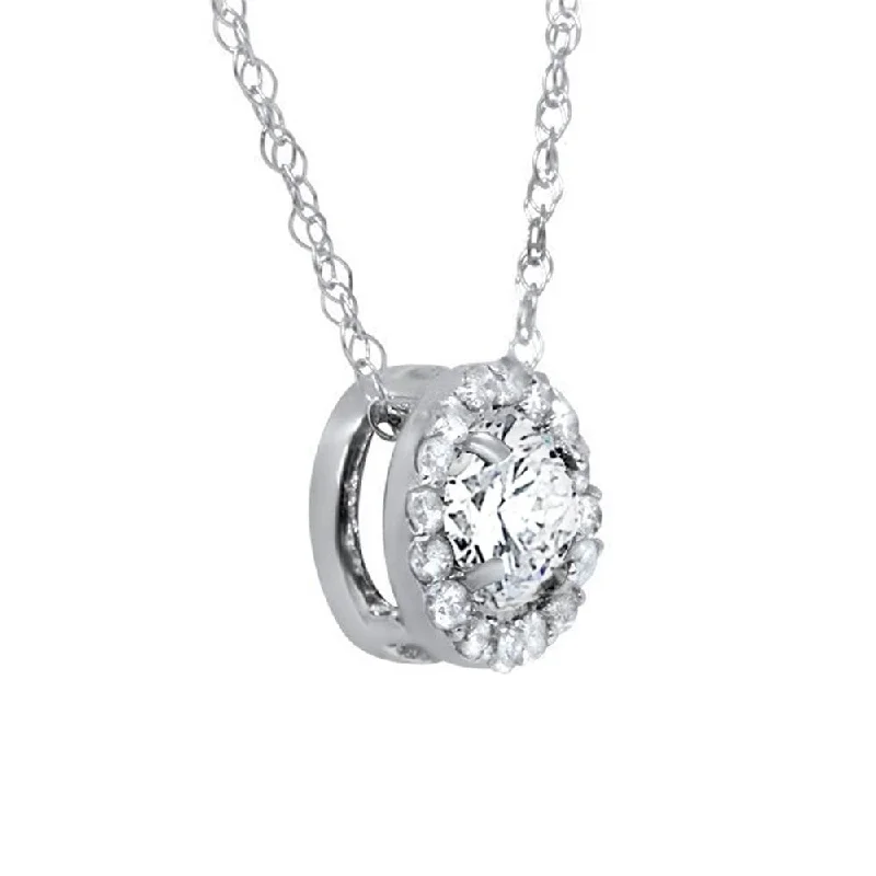 heart-shaped pendant necklace -3/8ct Diamond Round Solitaire Halo Pendant White Gold