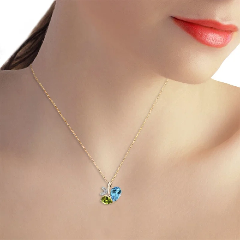 rose quartz pendant necklace -5.26 Carat 14K Solid Gold Heart Necklace w/ Topaz, Peridot & Diamonds