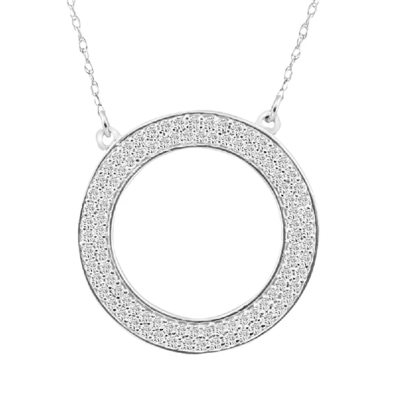 layered necklace for women -5/8Ct Natural Round Diamond Circle Pendant White or Yellow Gold Necklace 3/4"