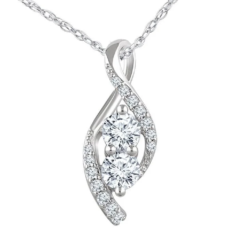 classic rope chain necklace -5/8ct Two Stone Diamond Freeform Pendant White Gold 5/8" Tall