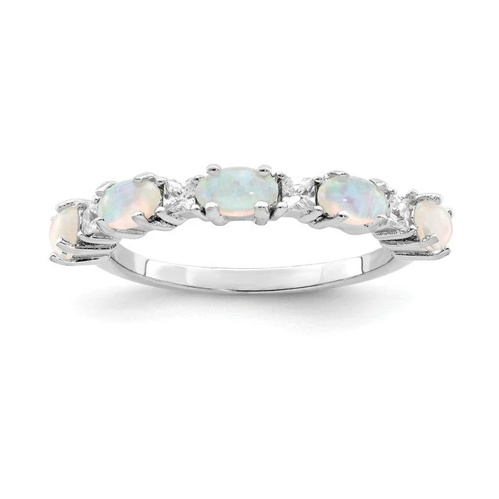 adjustable open ring for women -Sterling Silver Created White Opal & CZ Ring