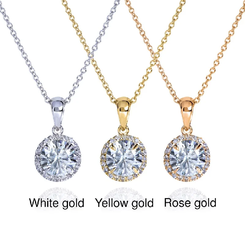 gold leaf pendant necklace -Annello by Kobelli 14k Gold 1 1/10ct TGW Round Moissanite and Diamond Halo Necklace (GH/VS, GH/I)