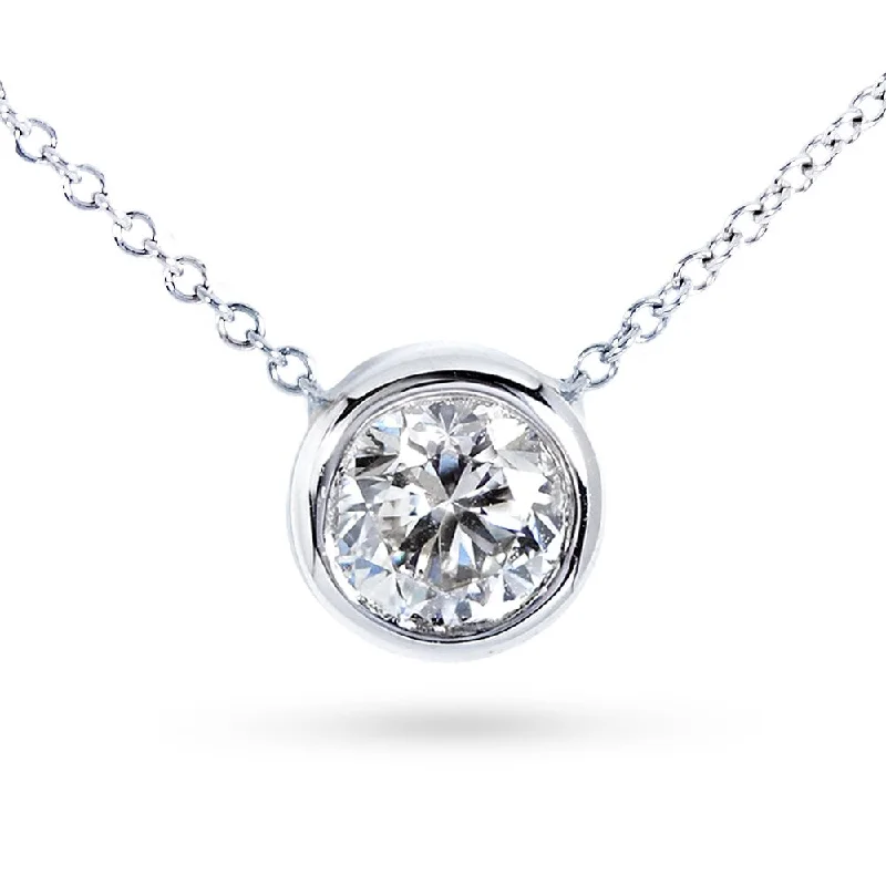 simple diamond necklace -Annello by Kobelli 14k Gold 1 1/2ct Kobelli Moissanite (GH) Round Bezel Solitaire Necklace (GH/VS)