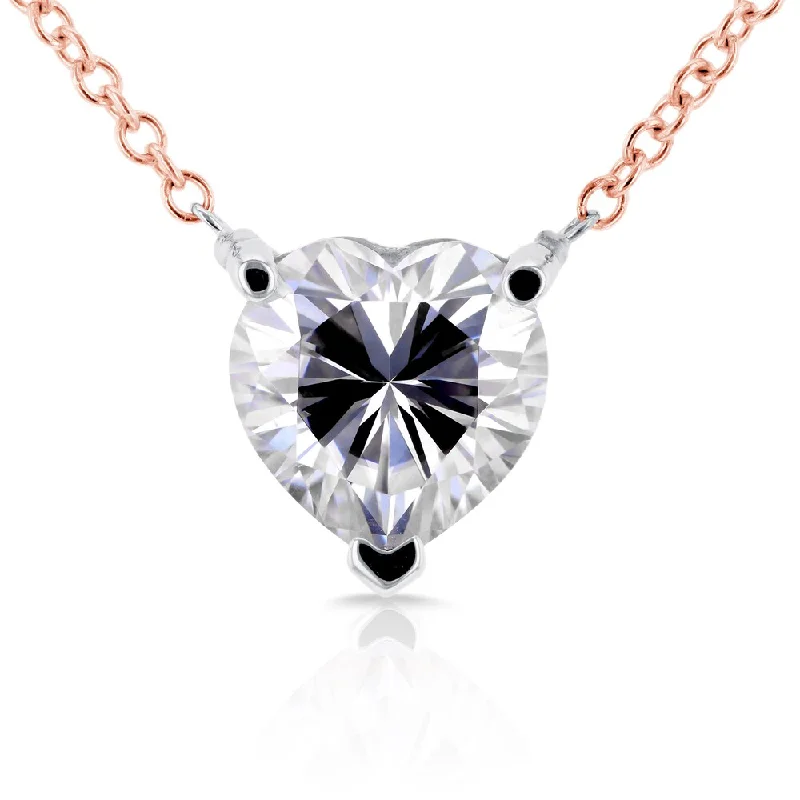 family tree necklace -Annello by Kobelli 14k Rose and White Gold 1 Carat Heart Shape Moissanite (GH) Solitaire Necklace