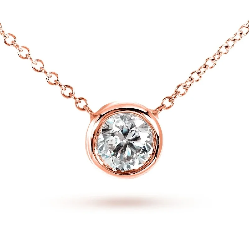 men’s cross pendant necklace -Annello by Kobelli 14k Rose Gold Round Bezel Moissanite Solitaire Necklace (GH/VS)