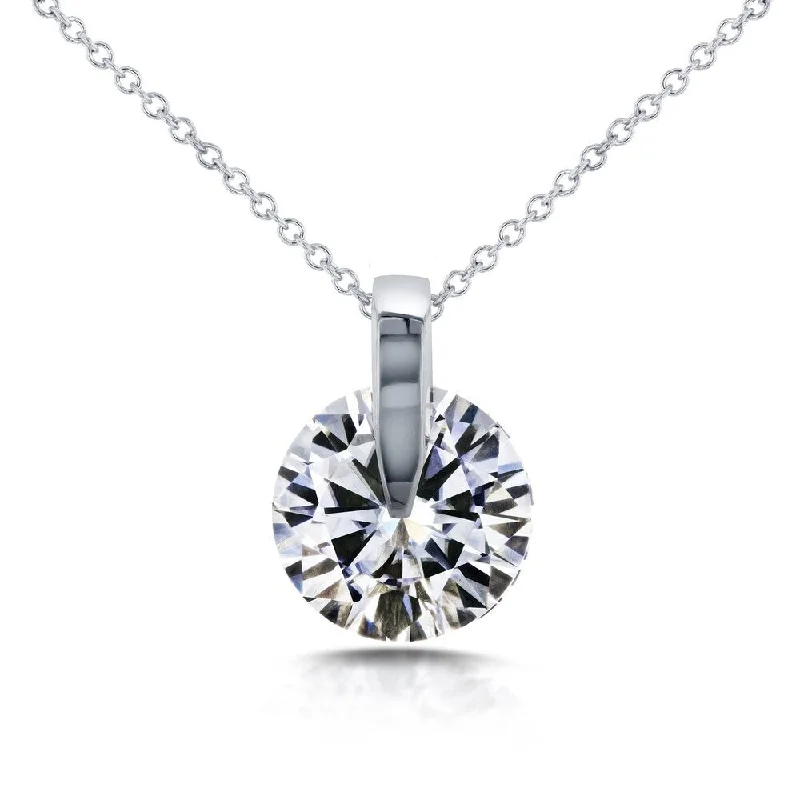 leather cord necklace with pendant -Annello by Kobelli 14k White Gold 1 7/8 Carat Round Moissanite Solitaire Necklace