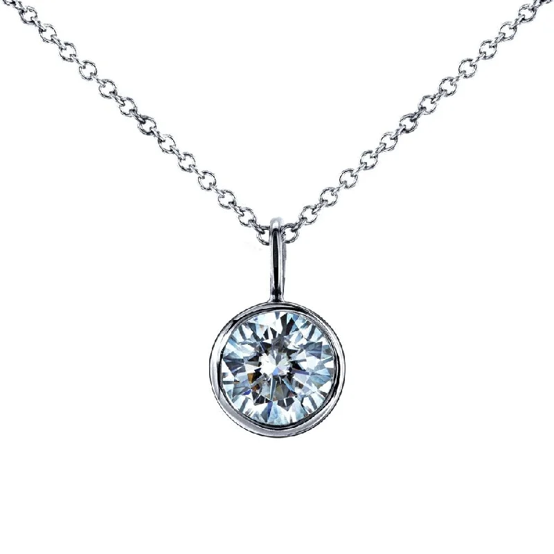 butterfly shaped pendant necklace -Annello by Kobelli 14k White Gold 1 Carat Round Brilliant Moissanite Solitaire Bezel Pendant and Chain