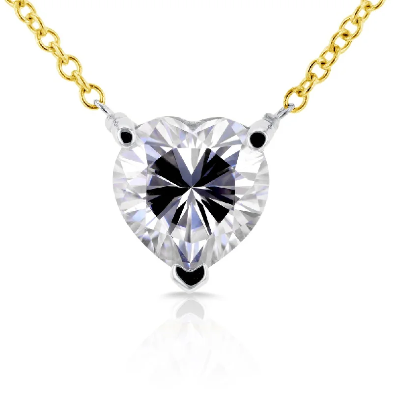 long gold necklace with pendant -Annello by Kobelli 14k Yellow and White 2-tone Gold Heart Shape Moissanite (GH) Solitaire Pendant