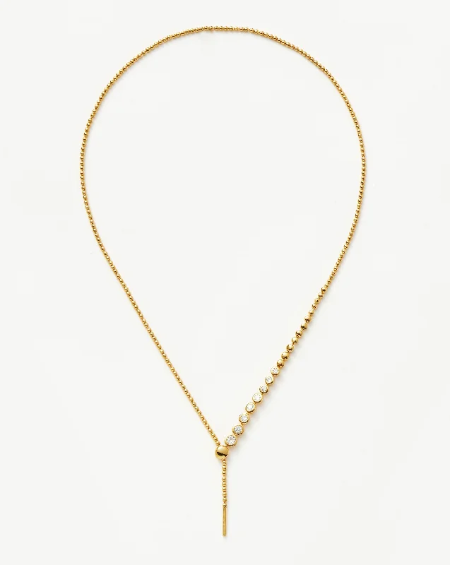 minimalist diamond necklace -Beaded Stone Slider Lariat Necklace | 18ct Gold Vermeil/Cubic Zirconia