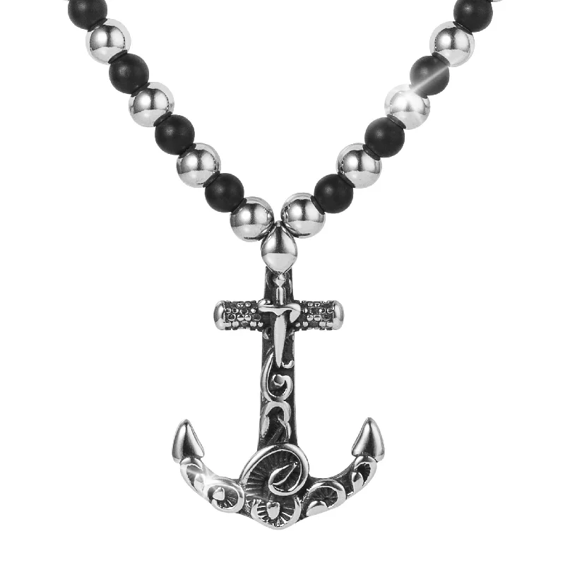 custom engraved couple necklace -Black Tide Men’s Necklace