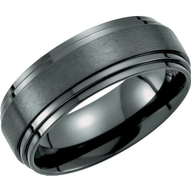 personalized monogram ring -Black Titanium 8mm Double Ridged Band