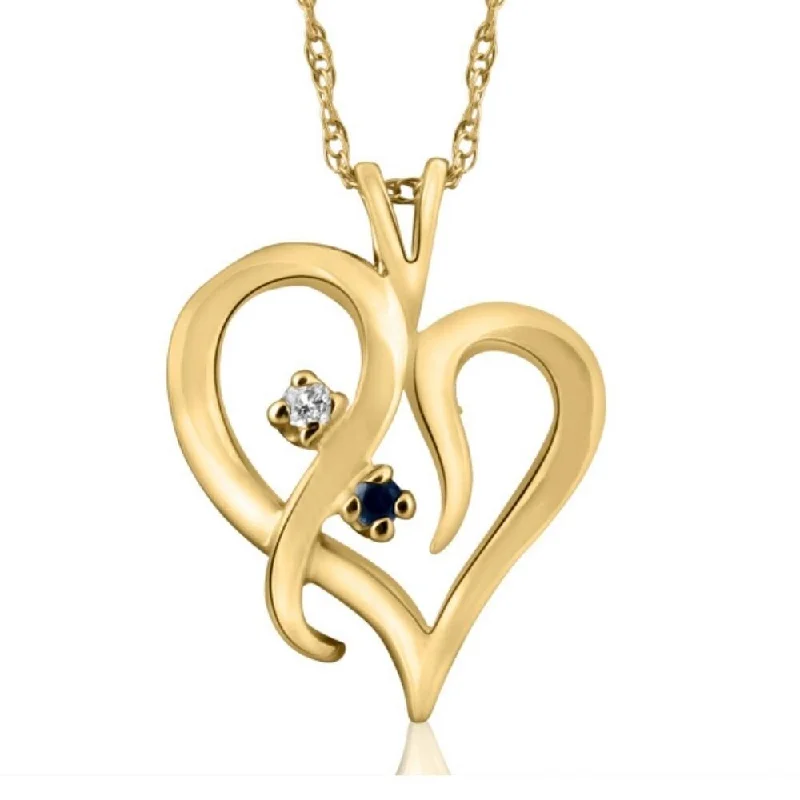 men’s minimalist silver necklace -Blue Sapphire & Diamond Heart Pendant Yellow Gold With 18" Chain