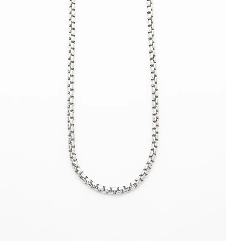 diamond solitaire necklace -Box Chain Necklace in Sterling Silver