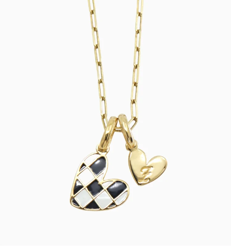 gold choker necklace for women -Checker Heart Initial Necklace