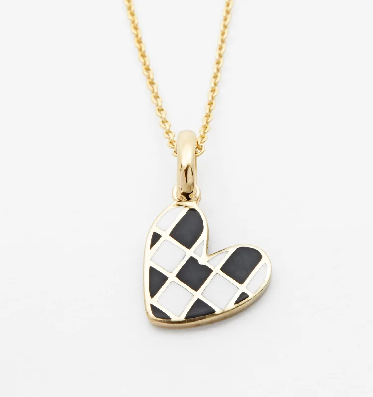 hammered gold pendant necklace -Checker Heart Necklace