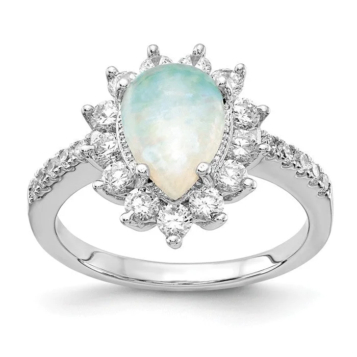 classic signet ring for men -Cheryl M Sterling Silver Opal Pear Halo Ring