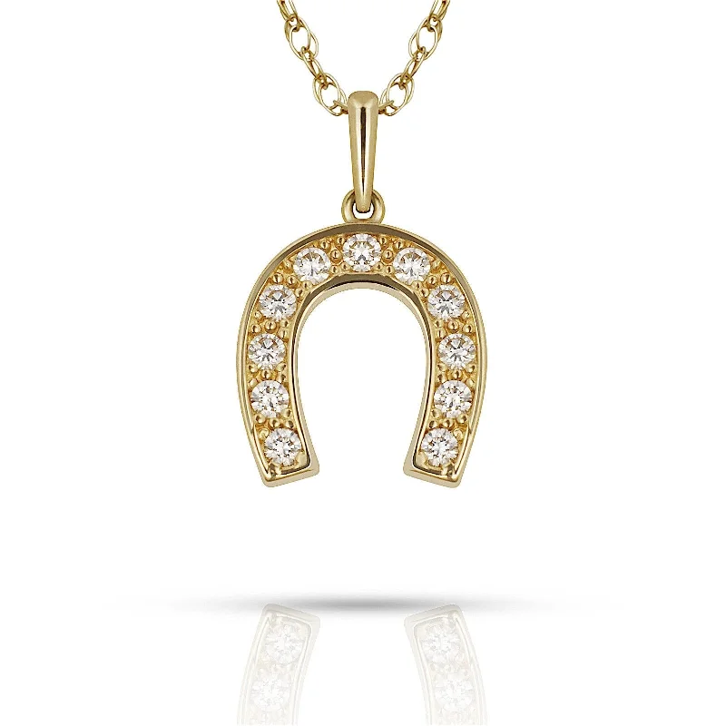 double layer necklace for women -Curata 14K Gold 18" Cubic Zirconia Small Horse-shoe Pendant Necklace