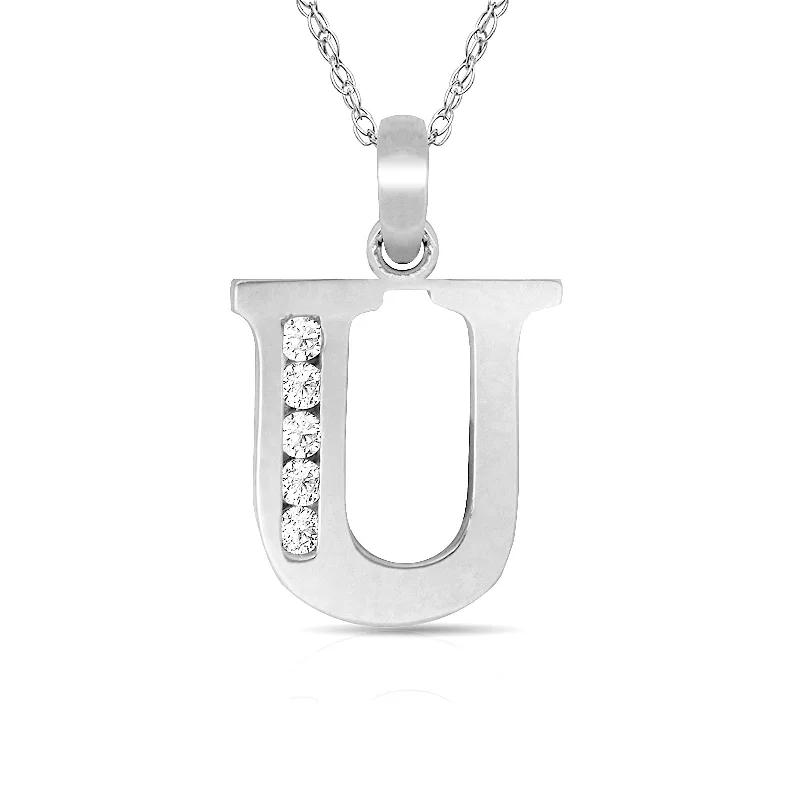 knot charm necklace -Curata 14k White Gold 18" Small Channel-set (A-Z) Cubic Zirconia Initial Pendant Necklace